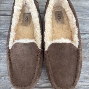 UGG Ansley Water-Resistant Suede Wool Lined Moccasin Slippers - Size 8